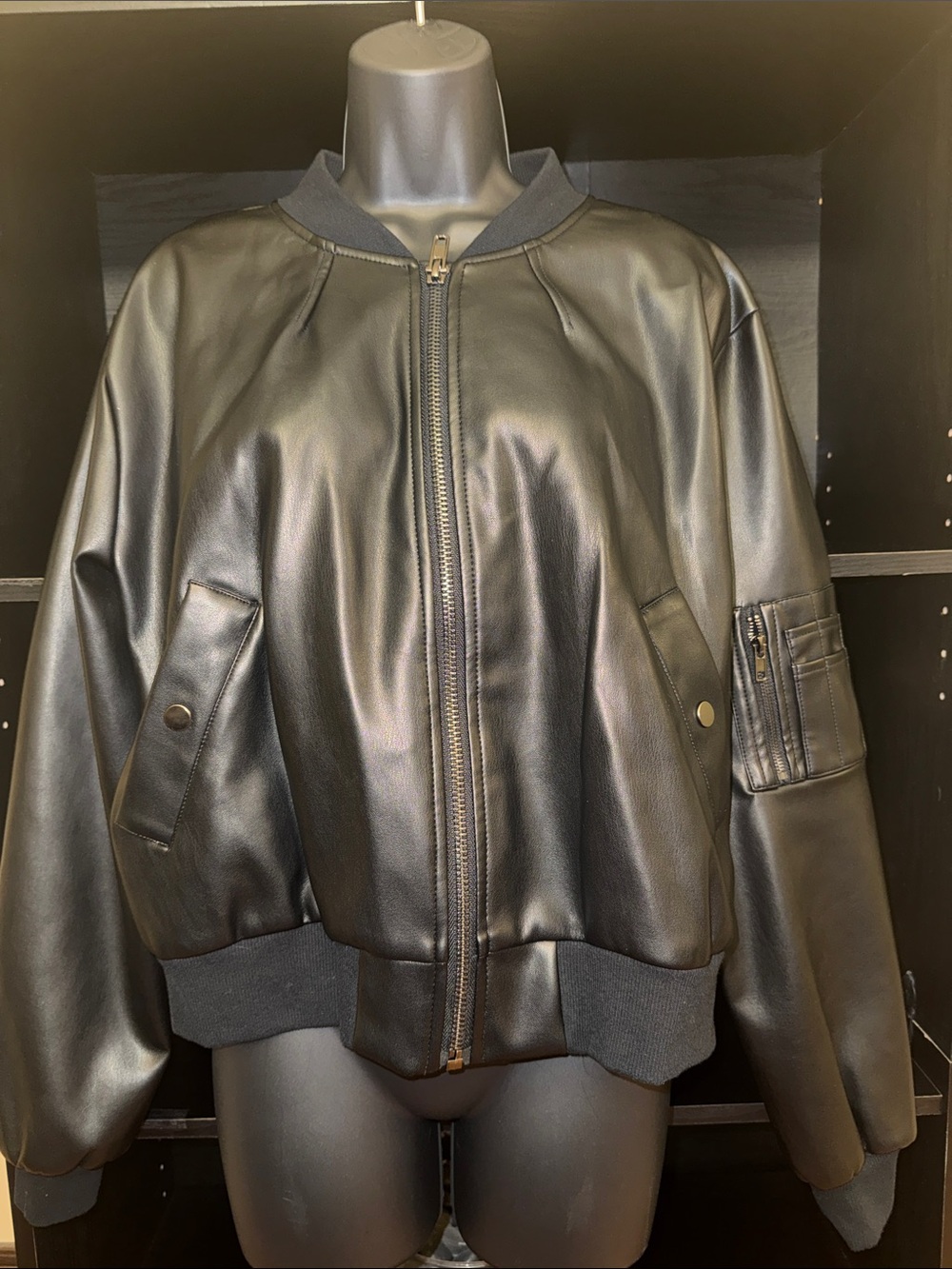 LBLC the label Women’s Black Leather Bomber Jacket - Classic Bomber Style